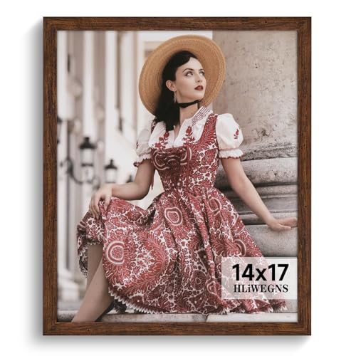 HLiWEGNS Dark Brown 14x17 Frame -Single Frame - Rustic Woodgrain 14 x 17 Poster Frame with Plexiglass for Wall Gallery Display, 14x17 Picture Frame for Puzzles, Artwork, Photos and Posters - color: Brown, size: 14x17 in