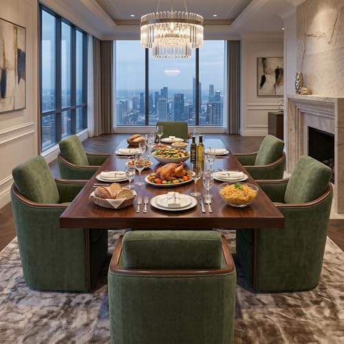 CHITA Upholstered Dining Chairs Set of 2 with Hidden Casters, Moss Green | Fully Assembled Modern Dining Chair with Backrest & Wood Armrest, Chenille Barrel Chairs for Dining Room, Kitchen Chairs - color: Moss Green, size: set of 2