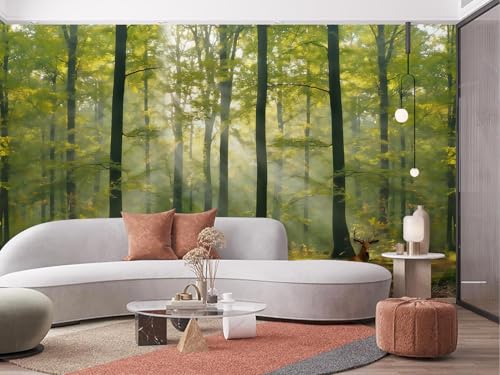 Nature Green Forest Plant Landscape Deer Animal Sunshine Wall Mural Peel and Stick Art Wallpaper Self Adhesive Removable Mural Large Foil Wall Decor Print Picture - color: Ma-008, size: 75"x108"