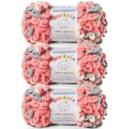 Super Soft Loop Yarn for Finger Knit, 3 Pack of 7.05oz/19.5yds Each, Chunky Blanket Yarn for Hand Knitting, #7 Jumbo Chenille Yarn, Fluffy Baby Blanket Yarn for Crochet Amigurumi (3 Pink Mix) - color: 3 Pink Mix