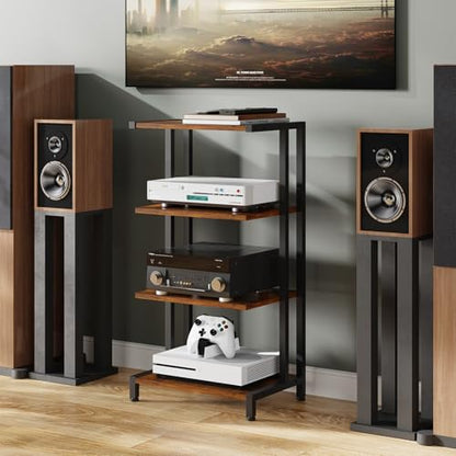 X-cosrack 16.5" Small 4-Tier AV Media Stand,Narrow Version Wooden Corner Shelves Stereo Cabinet Audio Rack Stand Tower Perfect for Small DVD Players Game Console TV Box Cable Box WiFi Router - style: Without Outlet