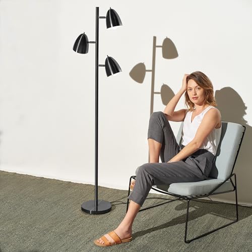 Brightech Jacob LED Standing Lamp, Modern Bright Floor Lamps for Living Rooms & Bedrooms, Tall LED Lighting Lamp with Adjustable 3 Light Tree – Classic Black - color: Black