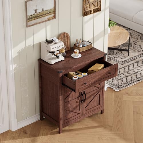ChooChoo 30" W Coffee Bar Cabinet, Kitchen Storage Cabinet with Drawer | Small Buffet Cabinet, Farmhouse Sideboard Buffet, Adjustable Shelf, Walnut - color: Walnut