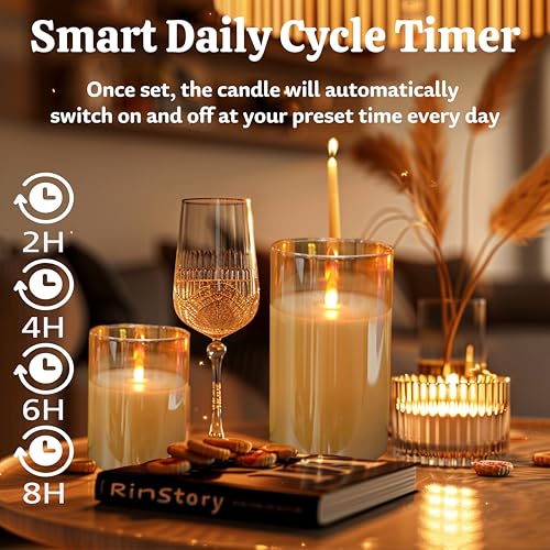 200 Hours Glass Rechargeable Flickering Flameless Candles with Remote | Rechargeable LED Pillar Fake Candles, Real Wax Warm Color for Halloween, Home Fall Room Decor, Ideal Gift for Women - color: Amber 3PCS