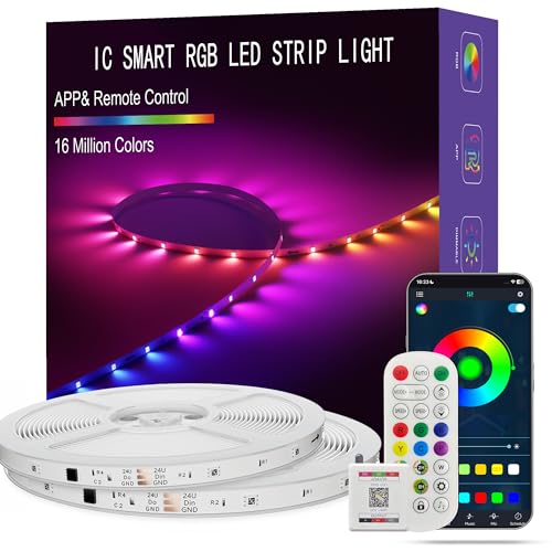 Led Lights for Bedroom 130FT Smart IC+RGB Strip Lights | Music Sync Color Changing, 24Key Remote+App Control Light Strip for BedHead,Underbed,Ceiling,Background Wall(2x83FT) - size: 130FT