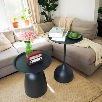 Benkyo Black Nesting Tables Pedestal Coffee Table Set of 2 Nesting Side Tables Round Metal End Table Small Circle Modern Sofa Table for Living Room，Black - color: Black