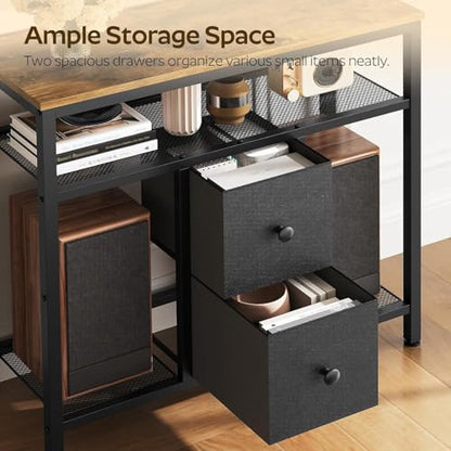 TV Stand with LED Lights, Dresser TV Stand, Tall Entertainment Center with 2 Fabric Drawers, TV Media Console Table, for Living Room, Bedroom, Black and Rustic Brown DS10DBR