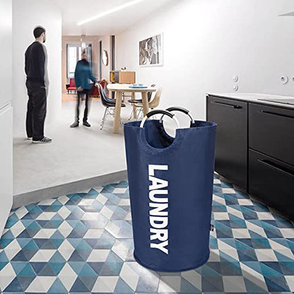 DOKEHOM 90L Large Laundry Basket Bag, Collapsible Tall Hamper, Dark Blue | Freestanding tall washing bin & foldable laundry bag. High-capacity clothes storage basket with durable sturdy handles - color: Dark Blue, size: 90L