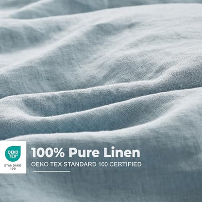 Simple&Opulence 100% Washed Linen Duvet Cover Set with Embroidered,2 Pieces Soft Farmhouse Comforter Set with Button Closure,1 Duvet Cover and 1 Pillowsham(Twin,Dusty Blue) - color: Embroidery Dusty Blue, size: Twin