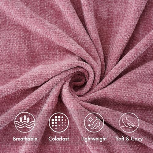 BATTILO HOME Pink Chenille Throw Blanket for Couch, Soft Cozy Textured Knit Throw Blanket with Handmade Fringe Tassels, Lightweight Decorative Farmhouse Blanket for Sofa Bed Chair, 50"x60" | Soft Chenille Knit with Handmade Fringe Tassels, Lightweight, Co