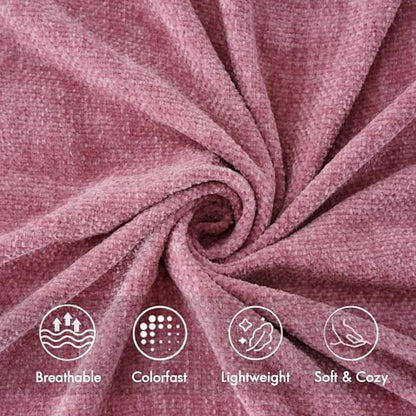 BATTILO HOME Pink Chenille Throw Blanket for Couch, Soft Cozy Textured Knit Throw Blanket with Handmade Fringe Tassels, Lightweight Decorative Farmhouse Blanket for Sofa Bed Chair, 50"x60" | Soft Chenille Knit with Handmade Fringe Tassels, Lightweight, Co