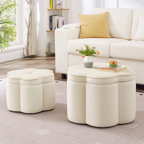 24" Small Modern Nesting Tables with Large Weight Capacity, Modern Nesting Side Tables with Space-Saving Design, Small Coffee Table with Side Storage Shelf for Living Room, Cream - color: Cream