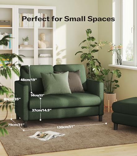 Welzona Loveseat, 51" Small Couch, Teddy Love Seat, Small Loveseat Sofa | Comfy Teddy Fabric, Tool-free Setup, Washable Covers, All-wood Small Sofa Couch for Living Room, Bedroom, Small Spaces, Green - color: Green, size: loveseat