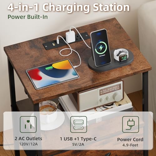 Somdot Nightstand with Charging Station & LED Light, Bedroom Bedside Table | Dorm, Guest Room, Kids Room, Laundry, Closet, Entryway and Hallway, Brown - color: Brown, size: 11.8"D x 15.7"W x 23.4"H (1 Drawers)