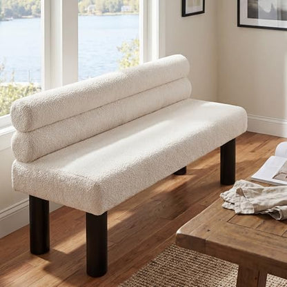 Christopher Knight Home Wally Boucle Upholstered Dining Bench, Modern Large Dining Room Chair, Entryway Ottoman Bench, Bedroom End of Bed Seating, Armless Desing and Wooden Frame, Milky White+Black - color: Milky White+black