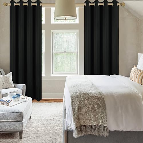 Diraysid Black Grommet Blackout Curtains for Bedroom Thermal Insulated Room Darkening Curtains Drapes, 52 x 108 inch, 2 Panels - color: Black, size: 52"W x 108"L (Pack of 2)