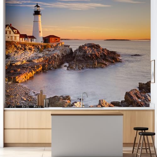 wall26 Wall Sticker/Wall Mural The Portland Head Lighthouse in Cape Elizabeth, Maine, Not Peel and Stick, Non-Woven Wallpaper Decorative for Bedroom, Living Room, Office - 48x72 inches - color: Artwork - D210, size: 48"x72" Premium Non-woven