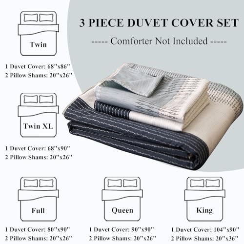 LifeTB 100% Cotton Boy Stripe Duvet Cover Twin White Blue Gray Stripe Comforter Cover Modern Soft Geometric Stripe Bedding Set Simple Style Men Adults Duvet Quilt Cover with 2 Pillowcases - color: A3# Modern Stripe, size: Twin(68"x86")