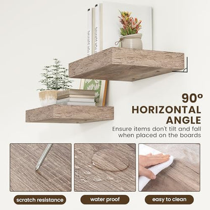 12 Inch Deep Floating Shelves, 16 Inch Grey Wall Shelves Set of 2 | Invisible Brackets, Engineered Wood, Mounting Hardware Included, 35LBS, Bathroom, Laundry Room, Kitchen, Living Room - color: Grey, size: 16W x 11.6D x 2H, 2 Pack