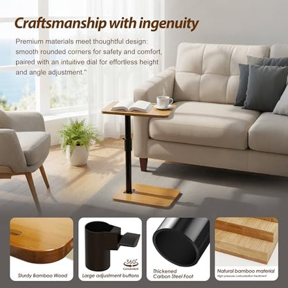 Couch Tray Table Adjustable Height/360 Swivel TV End Desk Sofa Armrest Side C Shaped Tables for Bed Stand Recliner Bedside Small Spaces, Living Room Bedroom, Portable Dining Desk for Coffee Eating