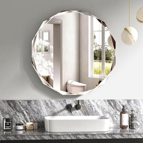 30x30 Inch Bathroom Mirrors for Over Sink, Round Frameless Mirrors for Wall | Beveled Bathroom Mirror, Bathroom Vanity Circle Mirror for Bedroom Living Room Entryway Home Decor - color: Round, size: 30"L x 30"W