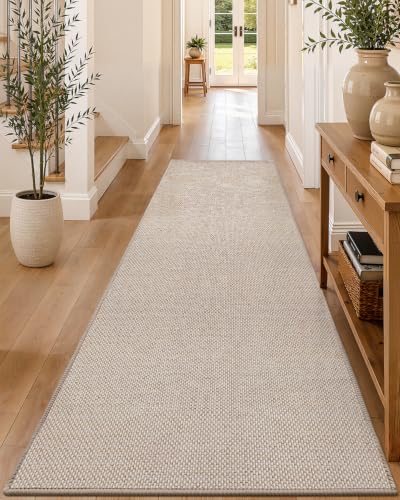 Color&Geometry Runner Rug 36"x120"Non Slip Rubber Backing Hallway Rug,Khaki | Carpet Runners for Kitchen Hallway Living Room Bedroom，Ultra Thin Entryway Rugs，Rolled-up NO Creases - color: Heather Khaki, size: 36"x120"