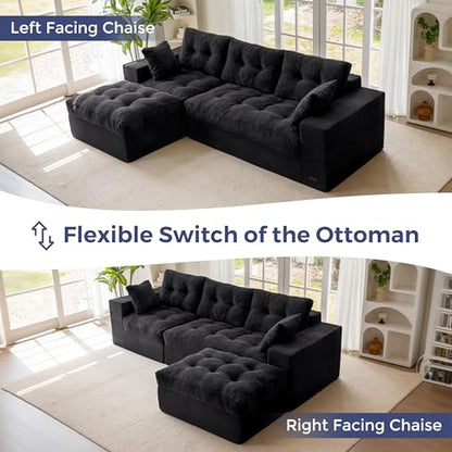 MAXYOYO Boneless Couch, 104-Inch L-Shaped Cloud Couch with Ottoman | Black Upholstered Sofa Features Layered Cushions and Flexible Modules with No Assembly, Ideal for Modern Living Rooms. - color: Black, size: 104" L Shape