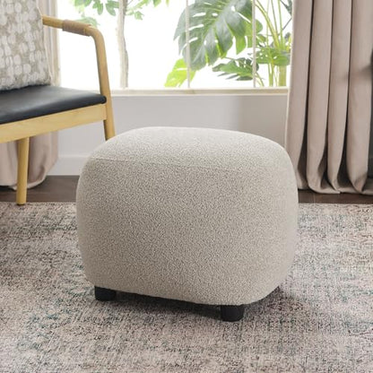 KINWELL Round Boucle Upholstered Ottoman Chair Padded Seat Footstool, Taupe | Easy Assembled Modern Soft Sofa Couch Loveseat Chair Footrest, Extra Seating for Bedroom Entryway, 18.5" D x 23" W x 16.5" H - color: Taupe