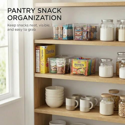 MOONEDGE 2 Pack 10x6x5 Stackable Small Clear Storage Bins with Lids | Plastic small item organizer containers with handles for vanity, craft, office, fridge, kitchen, pantry, bathroom and closet - size: 2 Pack