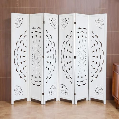 66.9Inch Wooden Room Partition - 6 Panels Boho-Styled Space Room Divider for Home/Office, Headboard & Yoga/Photo/Video Call Backdrop (White) - color: White, size: 6 Panels