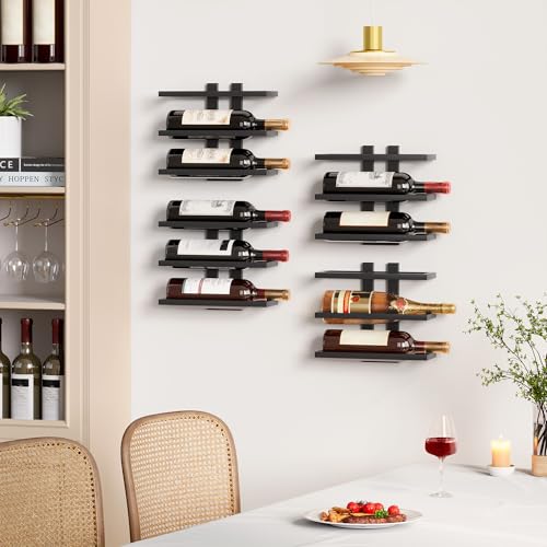 Hoctieon 3 Tier Wall Mount Wine Rack, Wall Racks for Wine Bottles Display and Storage, Hanging Bottle Organizer for Living Room, Kitchen, Wine Cellar, Bar, Black - color: Black, size: 1 Pack (3 Bottles)