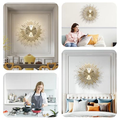 27" Gold Mid Century Modern Wall Clock，Battery Operated Decorative Decorative Metal Wall Clock for Living Room/Bedroom/Office/Bathroom Wall Art&Clocks - size: 27inch-Light