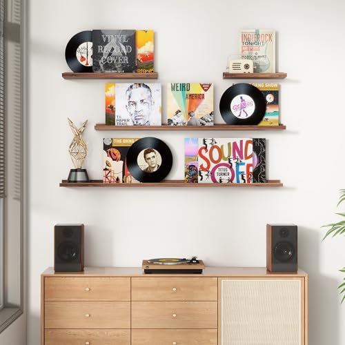 Floating Picture Ledge Shelves for Wall Set of 4, 24 Inch Wall Shelves with Lip Long Large Nursery Book Shelf for Toys Storage Kids Bookshelf Wall Mounted Living Room Bedroom Decor Frames - color: Walnut, size: 24'', Set of 4