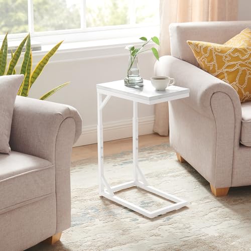 C-Shaped End Table, Small Sofa Table with Metal Frame, Adjustable Height Side Table for Couch, Living Room, Bedroom, Bedside (White, Small) - color: White, size: Small