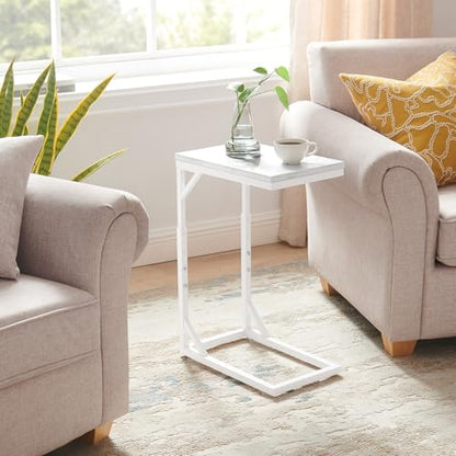 C-Shaped End Table, Small Sofa Table with Metal Frame, Adjustable Height Side Table for Couch, Living Room, Bedroom, Bedside (White, Small) - color: White, size: Small