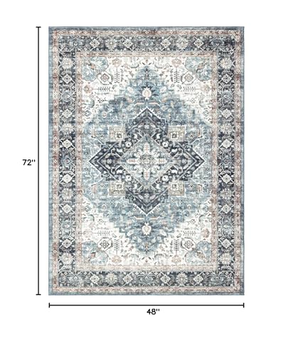 Area Rug 4×6, Vintage Boho Rug,Ultra-Soft Low Pile, Washable, Non Slip,Stain Resistant Printed Carpet for Living Room Bedrooms Playroom Office Kitchen, Blue/Navy - color: Blue/Navy, size: 4' x 6' (Rectangular)