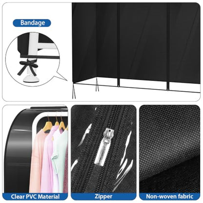 Zilink Extra Large Garment Rack Cover Clothes Rack Cover 72 in | Dustproof, Breathable, 2 Durable Zippers, Rack Cover for Garment Rack (Rack Not Included) - size: 72"L x 20"W x 60"H - Clear/Black