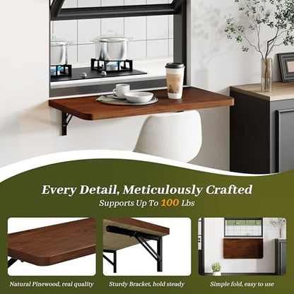 Dogsky 24" x 14" Floating Wall Desk, Fold Down Wall Table - 100 lbs Heavy Duty Solid Pine Wall Mount Folding Desk for Home Office, Laundry Room, Kitchen & Small Apartment, Walnut - color: Walnut, size: 24'' x 13.7'' x 6.3''