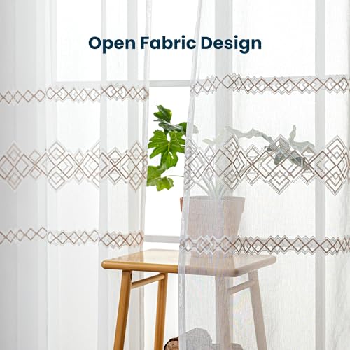 SLEEP ZONE Sheer Curtains for Living Room and Bedroom, Embroidered Sheer Curtains White Sheer Curtain 42 × 63 inch Length of 2 Panels, Off-White Lattice - color: White Lattice, size: 42"W×63"L
