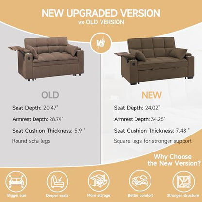 66" Multi-Functional Pull-Out Sofa Bed with Hidden Side Table, Storage Armrests, Built-in Charging Port, Spring Mattress, Solid Wood Frame – Ideal for Small Spaces, Easy Assembly - color: 1007-k