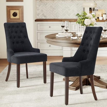 COLAMY Fabric Side Dining Chairs Set of 2, Wingback Upholstered Dining Room Chairs with Tufted Button, Living Room Chairs for Home Kitchen, Black - color: Black, size: Set of 2