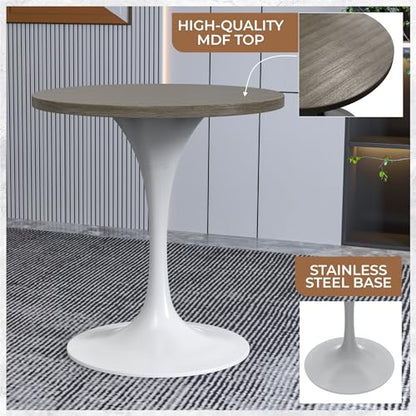 LeisureMod Verve Modern Round Dining Table,Tabletop with Pedestal Base, Contemporary Kitchen & Dining Room Table, Mid-Century Breakfast Nook Table (White Base, Dark Maple) - color: Dark Maple Wood, size: 27 inch Wide