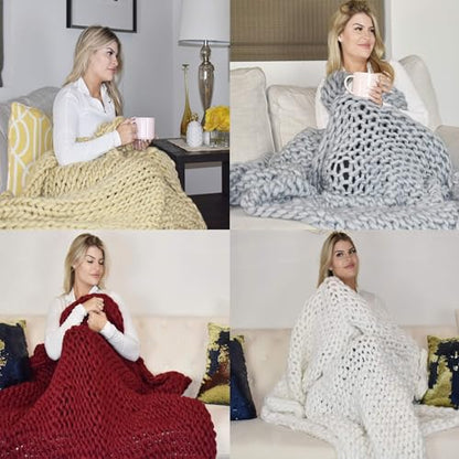 Chunky Knit Blanket (50 x 60 Inches) Warm Soft Cozy for Lounge Sofa & Bedroom, Handmade Knitted Yarn Throw Blanket (Marble Grey, 1) - color: Marble Grey