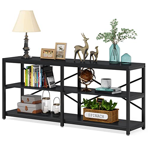 LITTLE TREE 70.9 Inch Long Console Sofa Table 3-Tier Industrial Sofa Table Behind Couch Table Hallway Entryway Table for Living Room, Black - color: Black