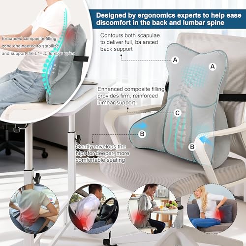 Lumbar Back Pillow (Pat. Pend), Supportive Back Cushion for Bed, Couch & Recliner, Ergonomic Lumbar Pillow with Customizable Firmness for Lower Back Pain Relief, Zinc Gray - color: Zinc Gray