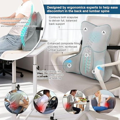 Lumbar Back Pillow (Pat. Pend), Supportive Back Cushion for Bed, Couch & Recliner, Ergonomic Lumbar Pillow with Customizable Firmness for Lower Back Pain Relief, Zinc Gray - color: Zinc Gray