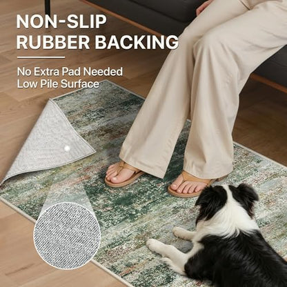 BEIMO 8x10 Area Rug for Bedroom, Green Brown Washable Abstract Non Slip Rug | Modern Abstract Rug Soft Low Pile Living Room Dining Office Classroom Carpet, Dark Green Easy Care Vacuum Friendly - color: Green/Brown, size: 8' x 10' (Rectangular)