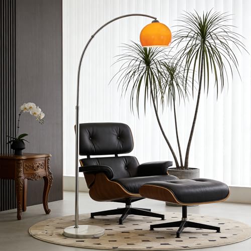 Orange Floor Lamp Mid-Century Modern, White Marble Base, E26 Bulb Included for Living Room Bedroom Office Decor, US Plug, Acrylic Shade