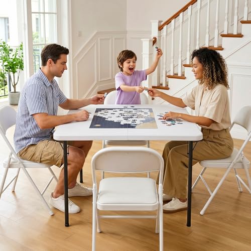 Folding Table and Chairs Set for 4, 36 Inch Foldable Card Table with Carrying Handle & 4 PU Leather Padded Folding Chairs, Portable Indoor Outdoor Dining Table Set for Picnic, Camping, RV, Game Night - color: White, size: 3FT