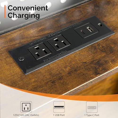 VINGLI Floating Bed Frame Twin Bed with Charging Station and LED Lights,Twin Metal Bed Frame,Cozy Hidden Storage Velvet Upholstered Headboard,No Box Spring Needed,Easy Assembly,Black - color: Industrial Brown, size: Twin